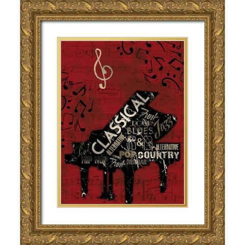 Music  Notes Red Mate Gold Ornate Wood Framed Art Print with Double Matting by Grey, Jace