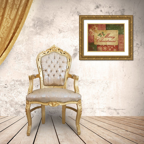 Merry Christmas Gold Ornate Wood Framed Art Print with Double Matting by Grey, Jace