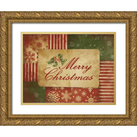 Merry Christmas Gold Ornate Wood Framed Art Print with Double Matting by Grey, Jace