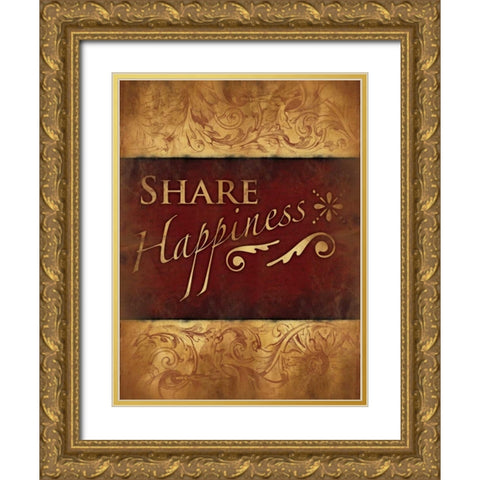 Share Happiness Gold Ornate Wood Framed Art Print with Double Matting by Grey, Jace