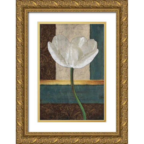 White Floral Mate Gold Ornate Wood Framed Art Print with Double Matting by Grey, Jace