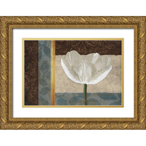 White Floral Mate Horizontal Gold Ornate Wood Framed Art Print with Double Matting by Grey, Jace