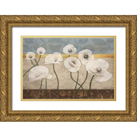 White Floral Patch Gold Ornate Wood Framed Art Print with Double Matting by Grey, Jace