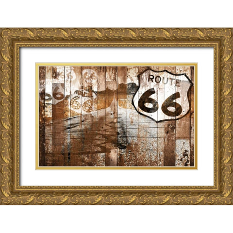 Road To Route 66 Rust Gold Ornate Wood Framed Art Print with Double Matting by Grey, Jace