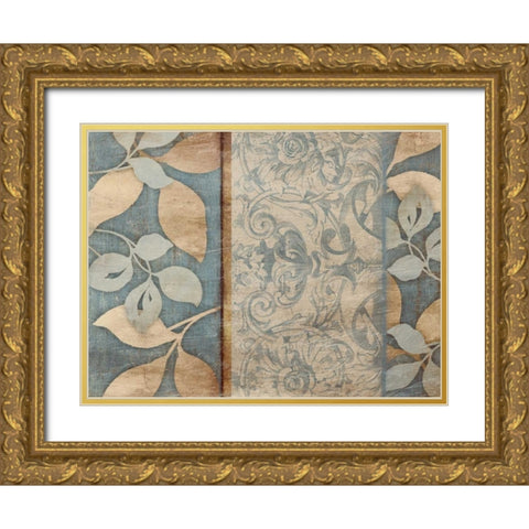 Floral pattern blue Gold Ornate Wood Framed Art Print with Double Matting by Grey, Jace