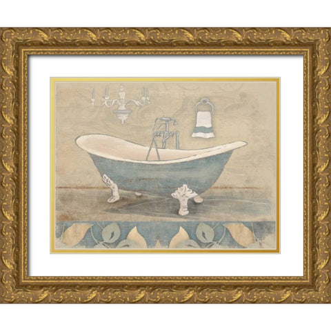 Bath Blue Gold Ornate Wood Framed Art Print with Double Matting by Grey, Jace