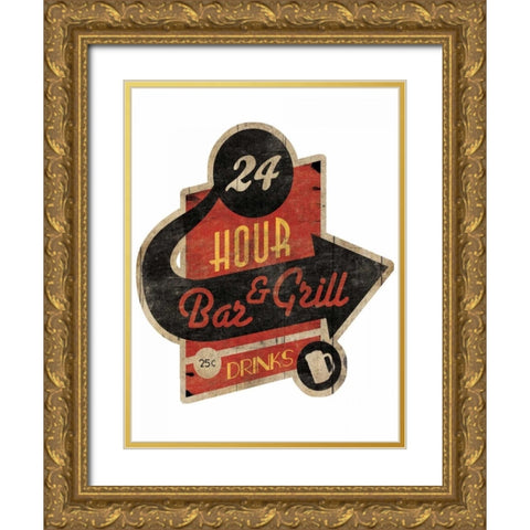 Bar Grill Cut Out Gold Ornate Wood Framed Art Print with Double Matting by Grey, Jace