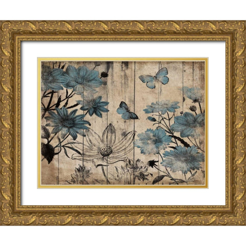 Blue Floral Wood Gold Ornate Wood Framed Art Print with Double Matting by Grey, Jace