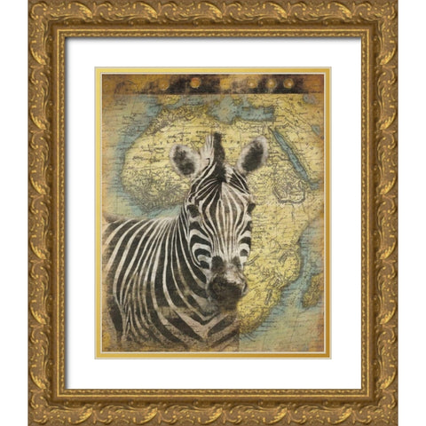 Zebra Africa Gold Ornate Wood Framed Art Print with Double Matting by Grey, Jace