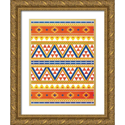 Aztec Pattern Colors Gold Ornate Wood Framed Art Print with Double Matting by Grey, Jace