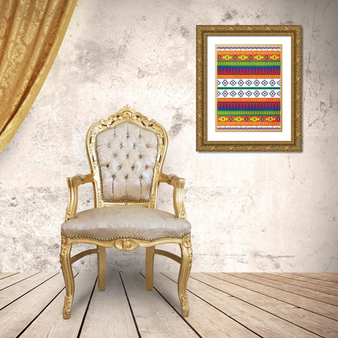 Aztec Patterned Mate Colors Gold Ornate Wood Framed Art Print with Double Matting by Grey, Jace