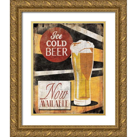 Ice Cold Beer Gold Ornate Wood Framed Art Print with Double Matting by Grey, Jace