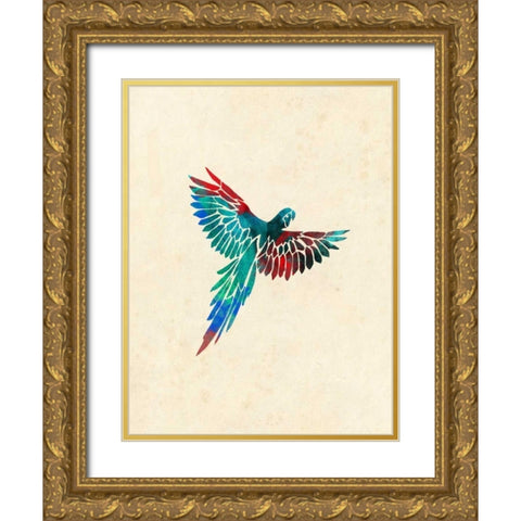 Tropical Parrot Gold Ornate Wood Framed Art Print with Double Matting by Grey, Jace