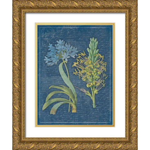 Blue print floral Gold Ornate Wood Framed Art Print with Double Matting by Grey, Jace