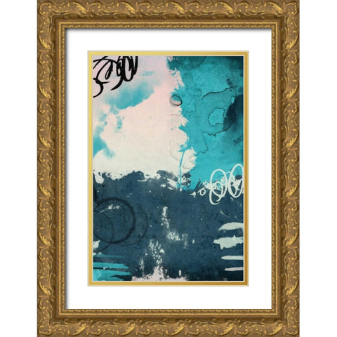 Blue abstract Gold Ornate Wood Framed Art Print with Double Matting by Grey, Jace