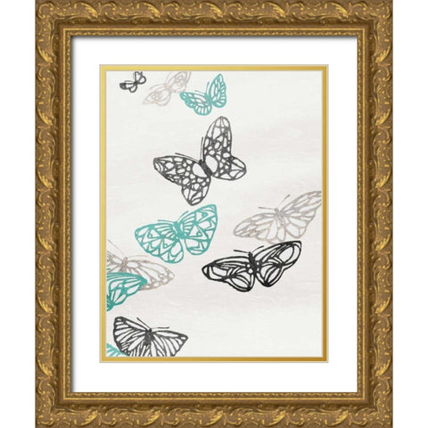 Butterflies Gold Ornate Wood Framed Art Print with Double Matting by Grey, Jace