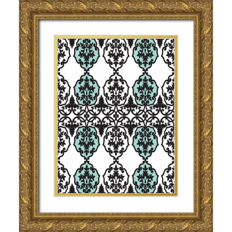 Teal pattern Gold Ornate Wood Framed Art Print with Double Matting by Grey, Jace