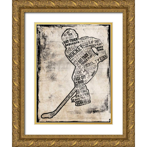 Hockey Type Black Gold Ornate Wood Framed Art Print with Double Matting by Grey, Jace