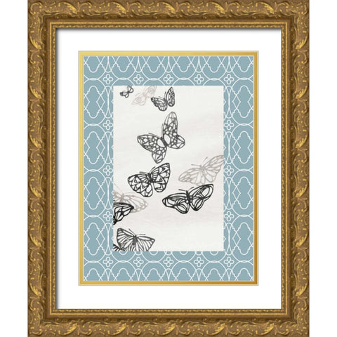 Butterfly border 2 Gold Ornate Wood Framed Art Print with Double Matting by Grey, Jace
