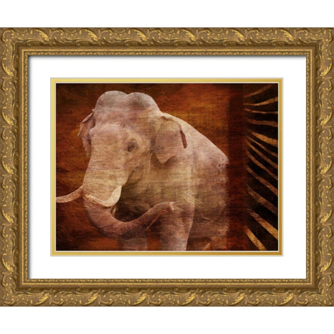 Elephant Instinct Gold Ornate Wood Framed Art Print with Double Matting by Grey, Jace