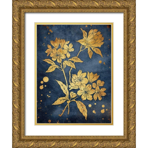 Floral Golden Blues Gold Ornate Wood Framed Art Print with Double Matting by Grey, Jace
