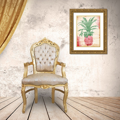 Pink Pineapple Henna Gold Ornate Wood Framed Art Print with Double Matting by Grey, Jace