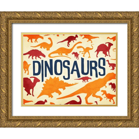 Dinosaurs Three Gold Ornate Wood Framed Art Print with Double Matting by Grey, Jace