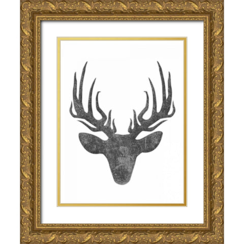 Black And White Aged Deer Mate Gold Ornate Wood Framed Art Print with Double Matting by Grey, Jace