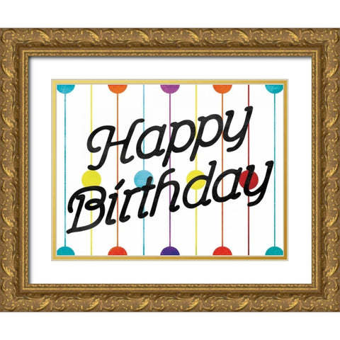 Happy Birthday Dots Gold Ornate Wood Framed Art Print with Double Matting by Grey, Jace
