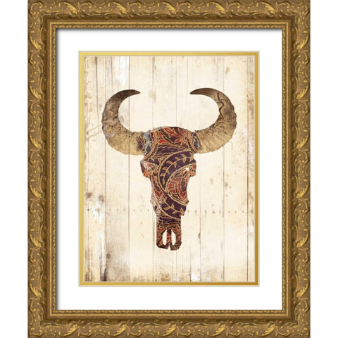 Patterned Skull Gold Ornate Wood Framed Art Print with Double Matting by Grey, Jace