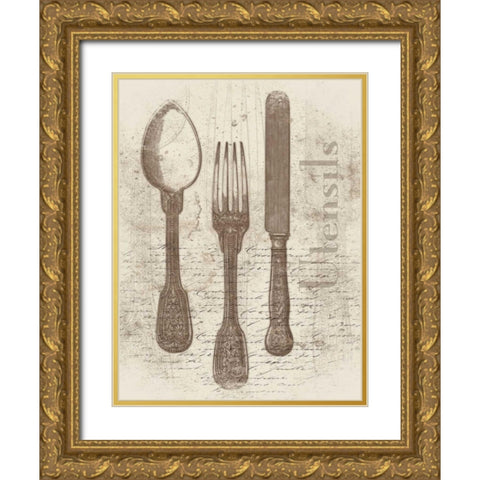 Cream Utensils Gold Ornate Wood Framed Art Print with Double Matting by Grey, Jace