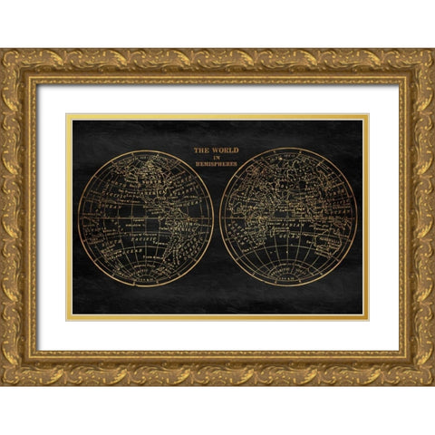 Gold World Map Gold Ornate Wood Framed Art Print with Double Matting by Grey, Jace