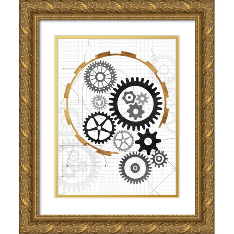 Cog Blueprints Gold Ornate Wood Framed Art Print with Double Matting by Grey, Jace