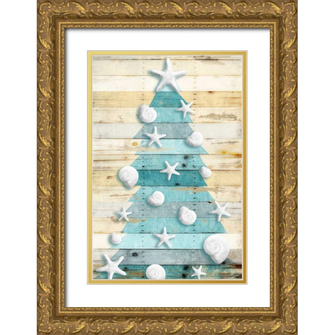 Coastal Christmas Tree Gold Ornate Wood Framed Art Print with Double Matting by Grey, Jace