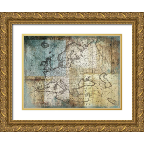 Rustic Map One Gold Ornate Wood Framed Art Print with Double Matting by Grey, Jace