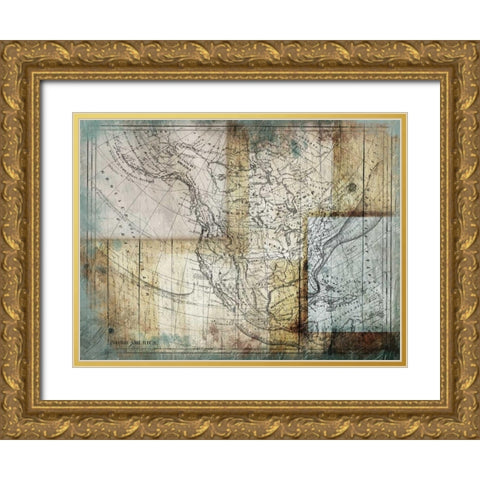 Rustic Map Two Gold Ornate Wood Framed Art Print with Double Matting by Grey, Jace