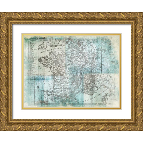 Aged Blue Map Two Gold Ornate Wood Framed Art Print with Double Matting by Grey, Jace