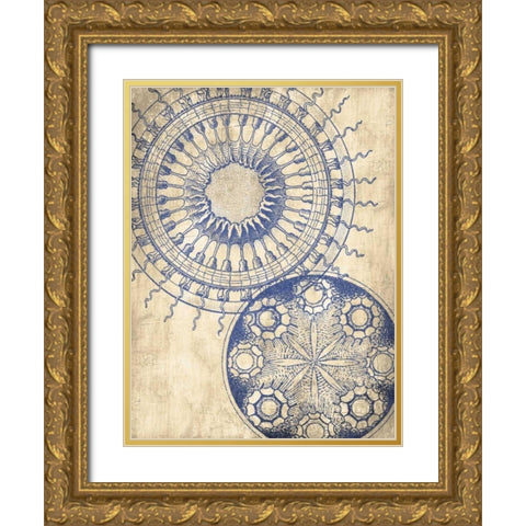 Coastal Indigo Pattern Mate Gold Ornate Wood Framed Art Print with Double Matting by Grey, Jace