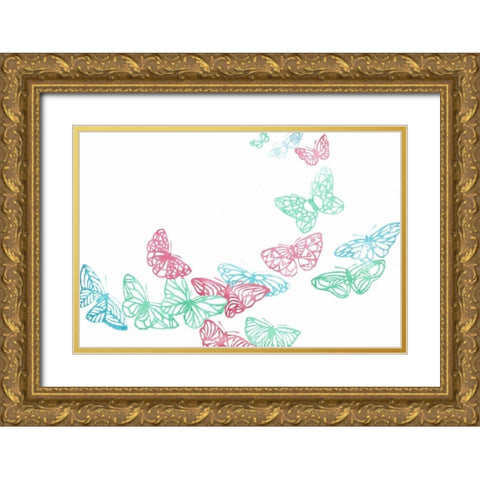 Smoothie Butterflies Gold Ornate Wood Framed Art Print with Double Matting by Grey, Jace