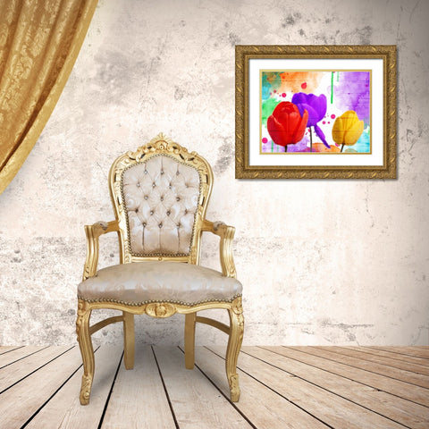 Fun Tulips Gold Ornate Wood Framed Art Print with Double Matting by Grey, Jace