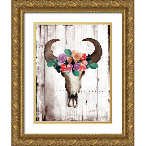 Bull Floral Crown Gold Ornate Wood Framed Art Print with Double Matting by Grey, Jace