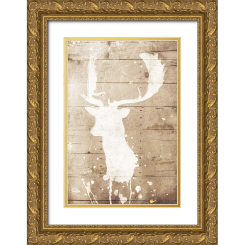 Deer Drip Gold Ornate Wood Framed Art Print with Double Matting by Grey, Jace