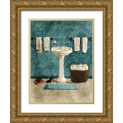 Teal Wine SInk Gold Ornate Wood Framed Art Print with Double Matting by Grey, Jace