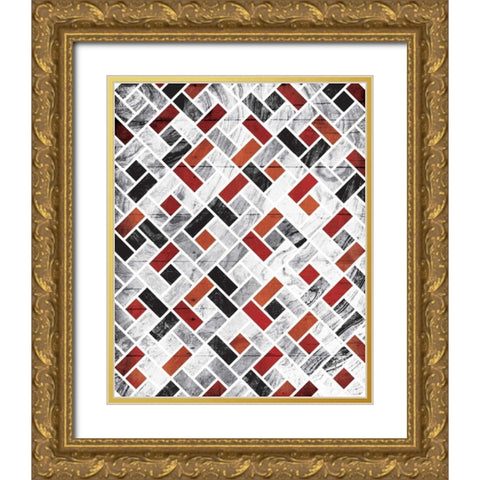 Red Smoke Tile Gold Ornate Wood Framed Art Print with Double Matting by Grey, Jace