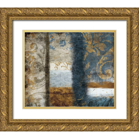 Golden Blue Bouquet Gold Ornate Wood Framed Art Print with Double Matting by Grey, Jace