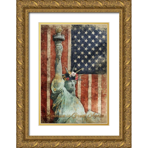 Statue Of America Is Great Again Gold Ornate Wood Framed Art Print with Double Matting by Grey, Jace