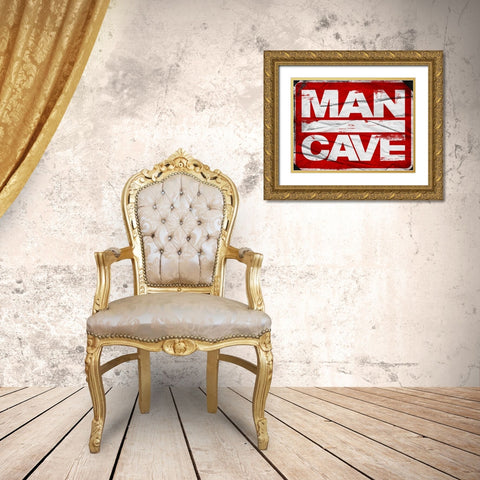 Man Cave Sign Gold Ornate Wood Framed Art Print with Double Matting by Grey, Jace