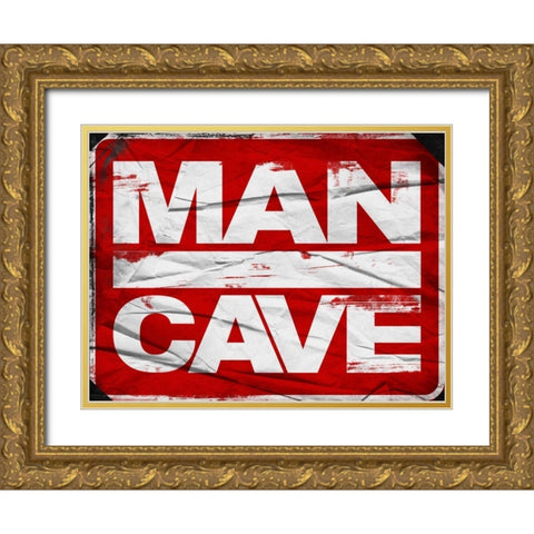 Man Cave Sign Gold Ornate Wood Framed Art Print with Double Matting by Grey, Jace
