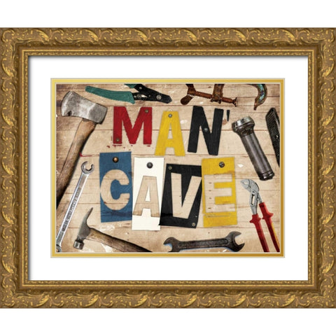 Man Cave Tools Gold Ornate Wood Framed Art Print with Double Matting by Grey, Jace