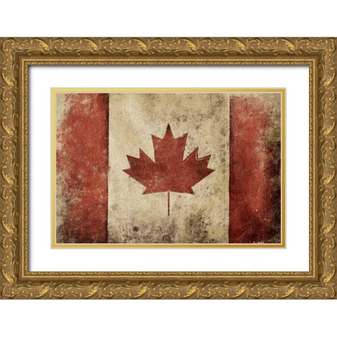 Canadian Rustic Flag Gold Ornate Wood Framed Art Print with Double Matting by Grey, Jace